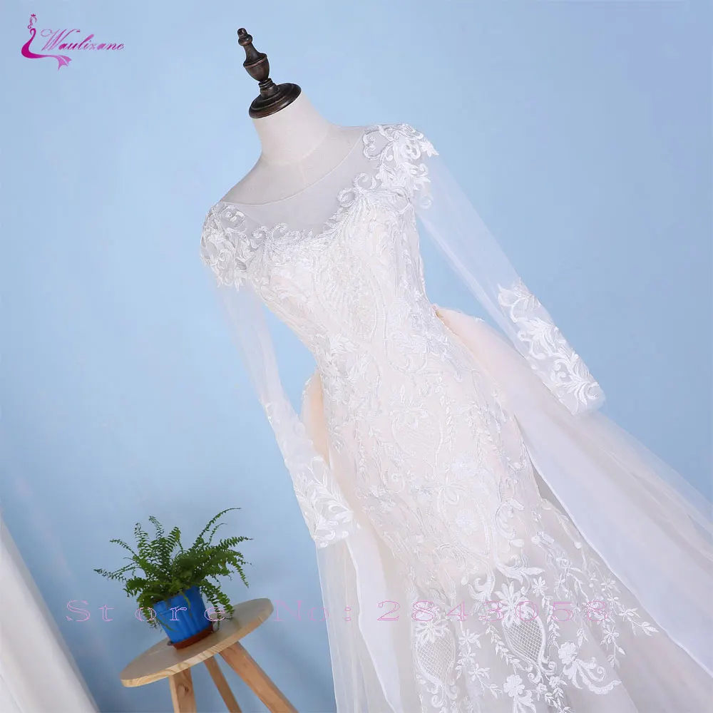 Waulizane шампанское внутренняя часть русалка свадебное платье 2 в 1 со съемным шлейфом длиной до пола с длинным рукавом платье невесты