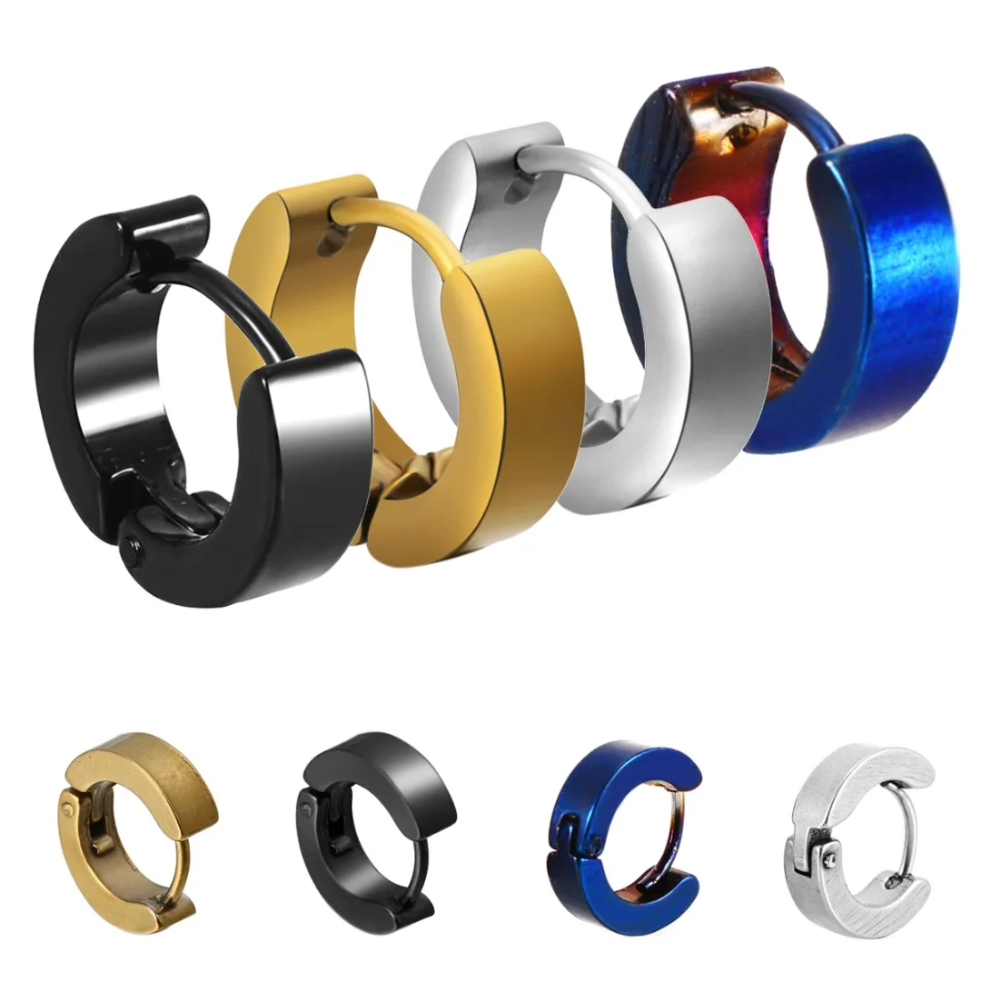 2pcs Blue/Black/Silver/Gold Hoop Earrings For Women Punk Style Men Huggie Hoop Earring Stainless Steel Earrings Hoop Jewelry