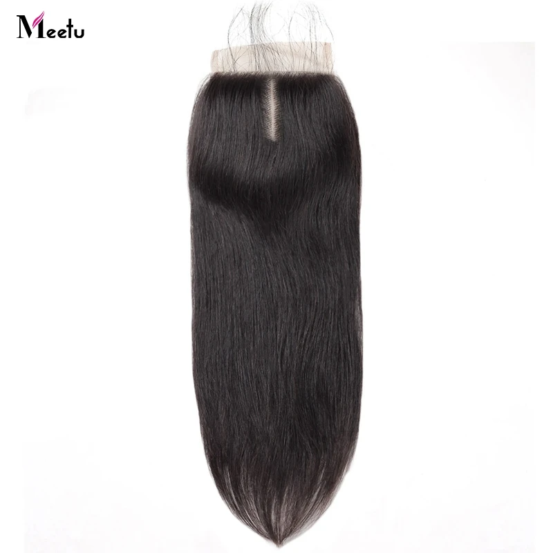 

Meetu Hair4x4 Middle Part Indian Straight Hair Closure Natural Hairline Non Remy Hair 8-20Inch Swiss Lace Closure Baby Hair Sale