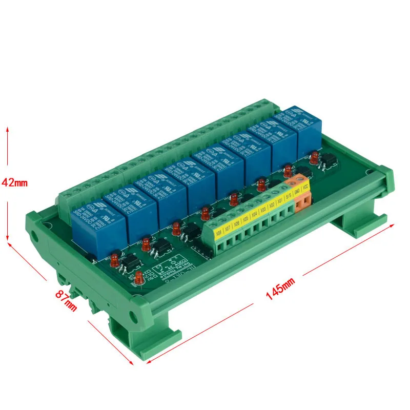 

8 channel Trigger Voltage Relay Module PLC realy module optocoupler relay module DIN rail mounting. PLC control module