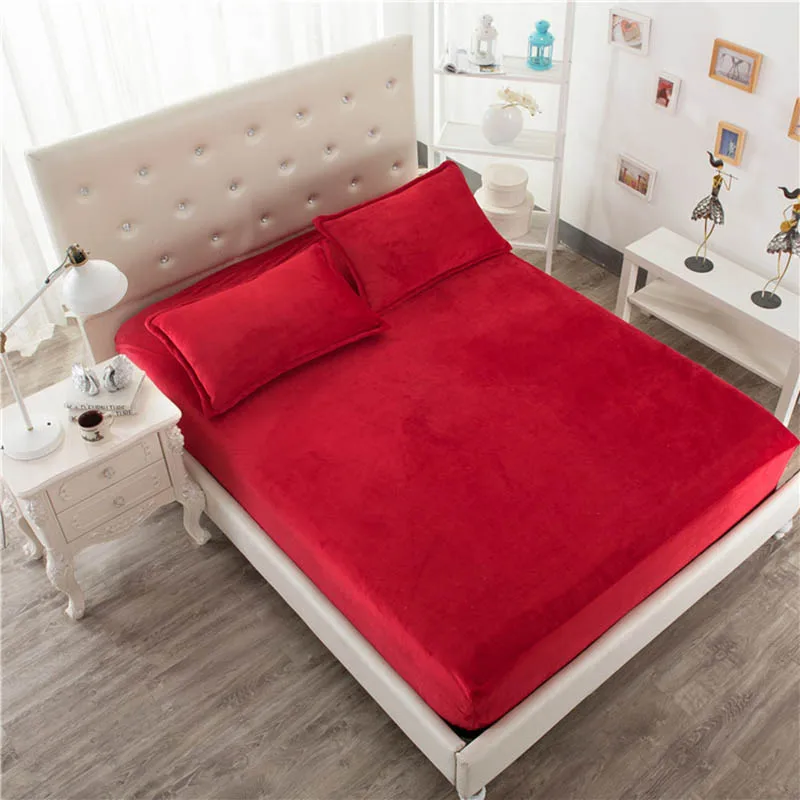 Фланелевый матрас, сплошной цвет, утепляющая одежда, мягкий удобный матрац, протектор, простыня, эластичные Чехлы для спальни - Цвет: Red
