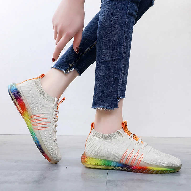

Shoes Woman Mesh Breathable Summer White Black Platform Sneakers Lace-Up Ladies Shoes Crystal Sole Casual Chunky Sneakers 602w