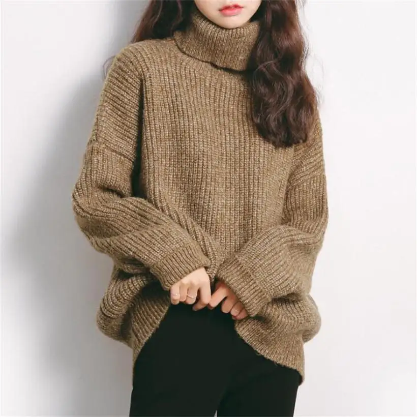 

2019 new hot sale women's autumn spring Vintage loose turtleneck sweaters women's 2019 winter knit pullovers clothing
