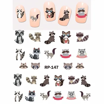 

NAIL ART BEAUTY NAIL STICKER WATER DECAL SLIDER CARTOON ANIMAL KANGAROO RACCOON CAT XMAS HEDGEHOG RP145-150