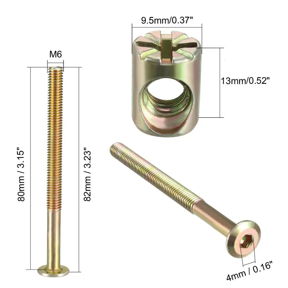 uxcell M6x100mm Furniture Bolt Nut Set Hex Socket Screw with Barrel Nuts Phillips-Slotted 10 Sets