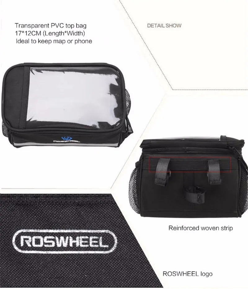 Clearance ROSWHEEL Waterproof Road MTB Bike Bicycle Front Top Frame Handlebar Bag Cycling Pouch For Cellphone Phone 2