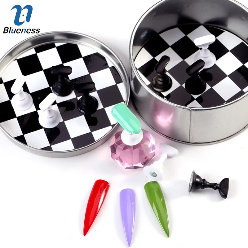 

1Set Checkerboard False Nail Tips Display Stand Holder Set Magnetic Showing Shelf Practice Holders Manicure Nail Salon Tools