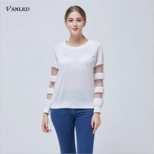 Подлинная vanled Новое поступление Весенняя женская летняя футболка однотонная Лоскутная Reseau футболка с длинными рукавами плюс размер 4XL женские топы