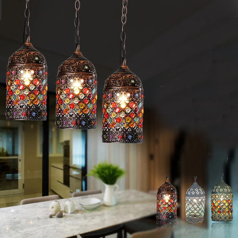 

Bohemian hanging lamps retro Mysterious Multicolored Mosaic droplight loft Crystal gem pendant lighting for restaurants
