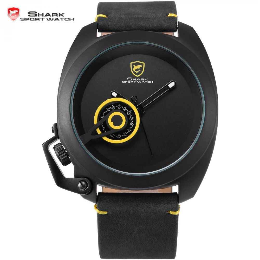 Тони акула желтый специальный дата классический дизайн кожаный ремешок военная мужской часы водонепроницаемые кварцевые мужчины спортивные часы / SH449