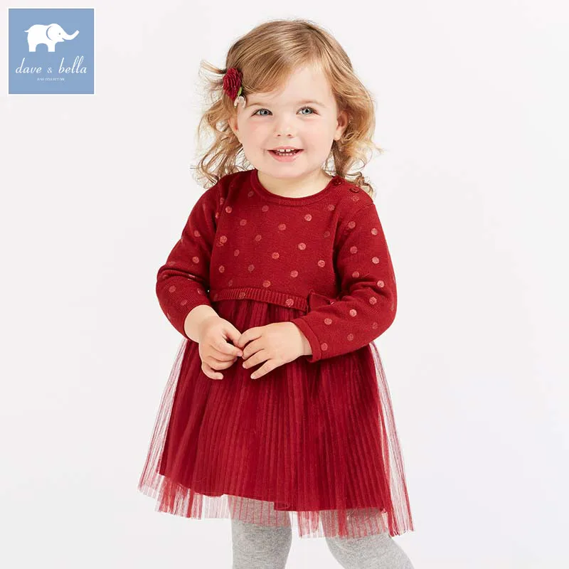 

DB8845 dave bella baby Knitted Dress girls long sleeve autumn dresses kids mesh clothes children birthday party boutique dress