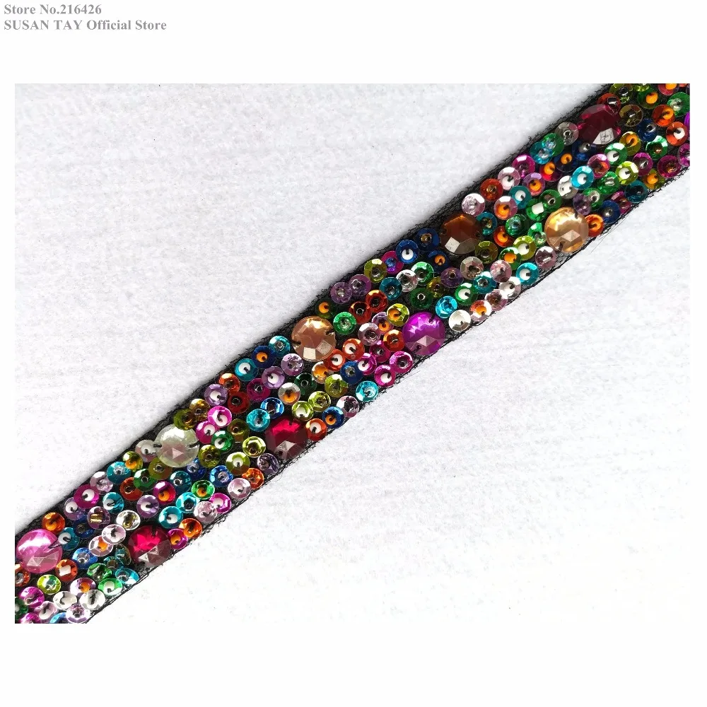 New Multi-colored Handmade Beaded Sequined Stoned Flower Lace Ribbon Trimming Dance Costume Bridal Wedding Decoration 1YARD BT80 | Дом и сад