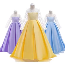 Детское платье со шлейфом в европейском и американском стиле; платье принцессы из сатина с длинными рукавами и пайетками для девочек; молодежное платье для подиума