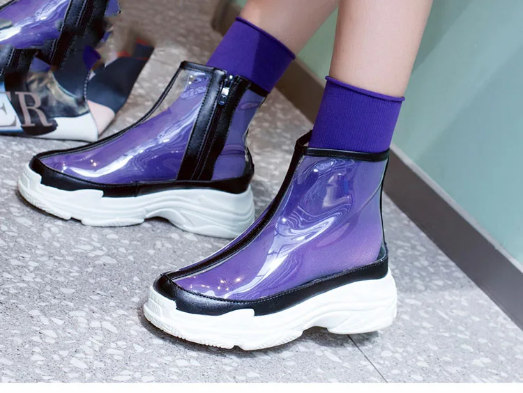 Прозрачные ботинки; пикантные женские кроссовки из ПВХ на молнии; коллекция года; Модные женские кроссовки; водонепроницаемые женские кроссовки; PH139