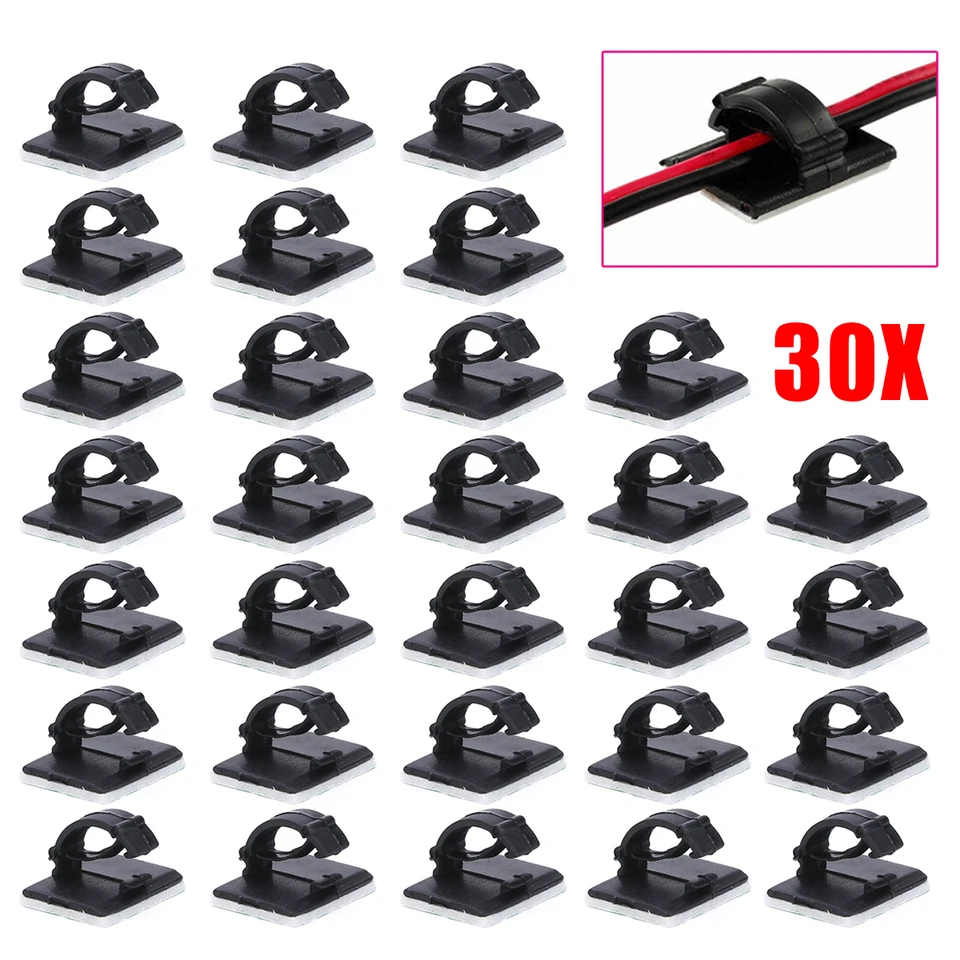 30pcs 3M Glue Adhesive Car Cable Mount Wires Fixed Cord Holder Fixer