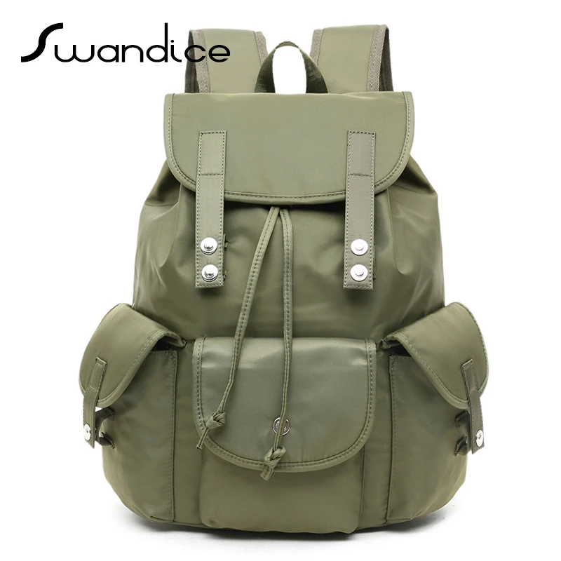 Waterproof Nylon Fabric Solid Flap Pocket Drawstring Backpack Knapsack