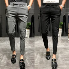 Новинка, стильные модные мужские осенние деловые брюки в полоску/мужские высококачественные костюмы из чистого хлопка для отдыха, штаны, одежда, размер 28-36