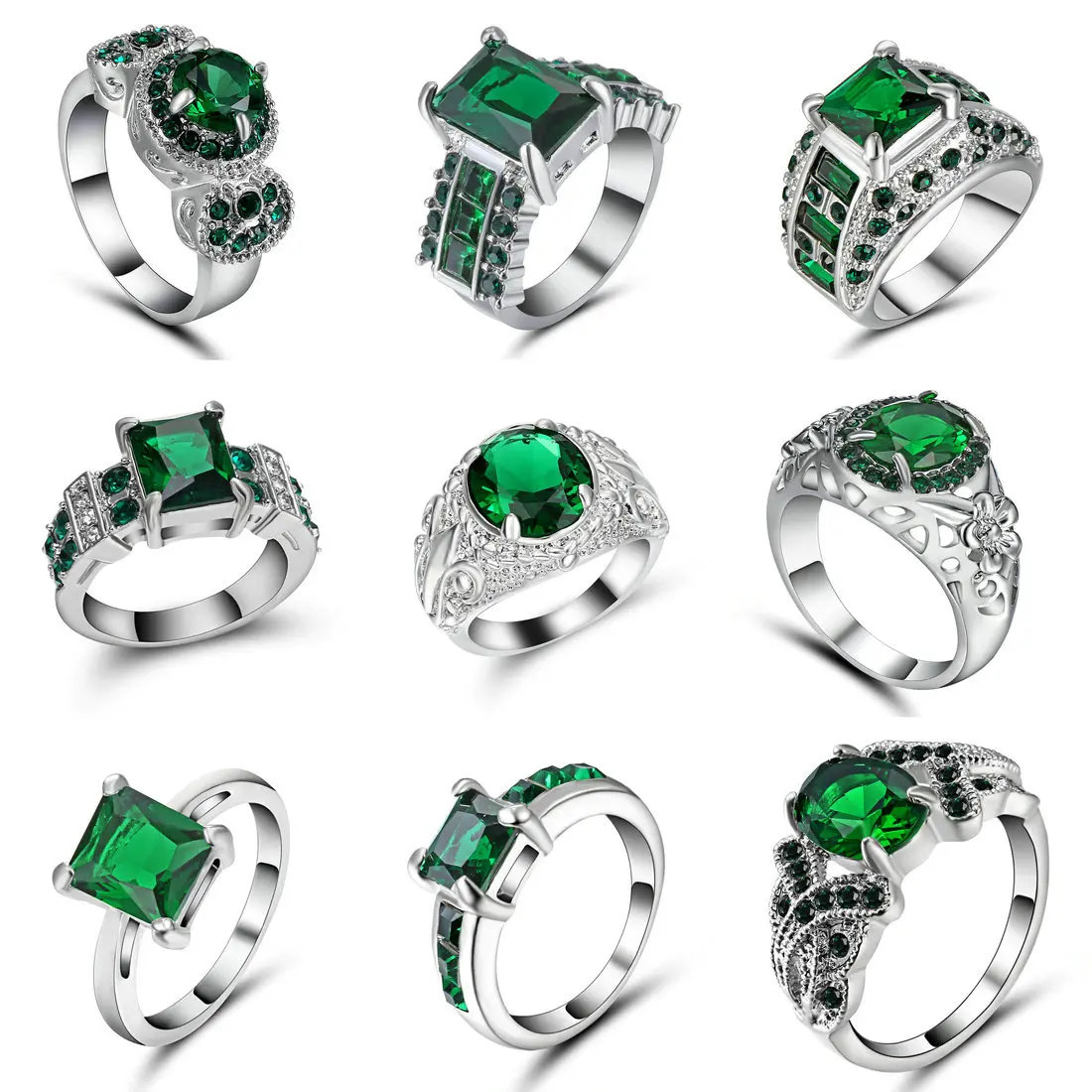 Женское кольцо с цирконием модное золотое серебряное зеленое 5 А Размер 7|crystal rings