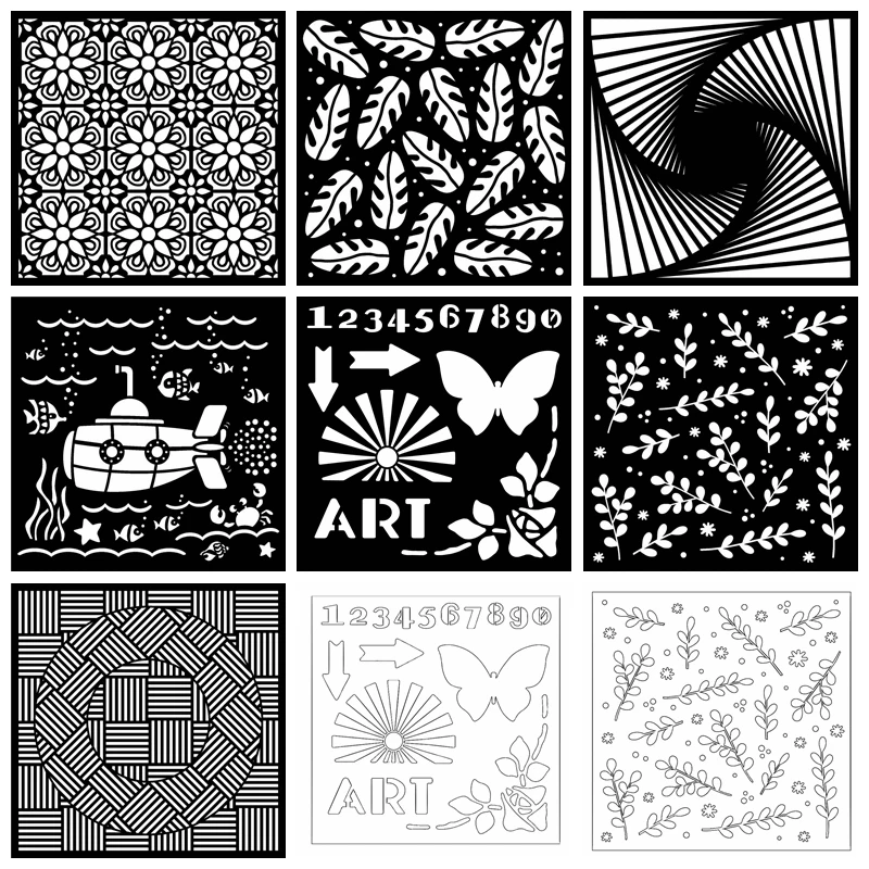 

7 Types 6x6in Flower Plastic Stencil For DIY Scrapbooking Embossing Paper Card Decorative Handmade Craft Template Drawing Sheet
