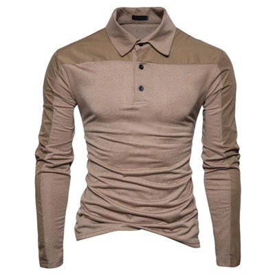 VISADA JAUNA, мужская рубашка поло, мужская хлопковая деловая Повседневная Однотонная рубашка поло, приталенная мужская одежда с длинным рукавом, большой размер N8892 - Цвет: Brown