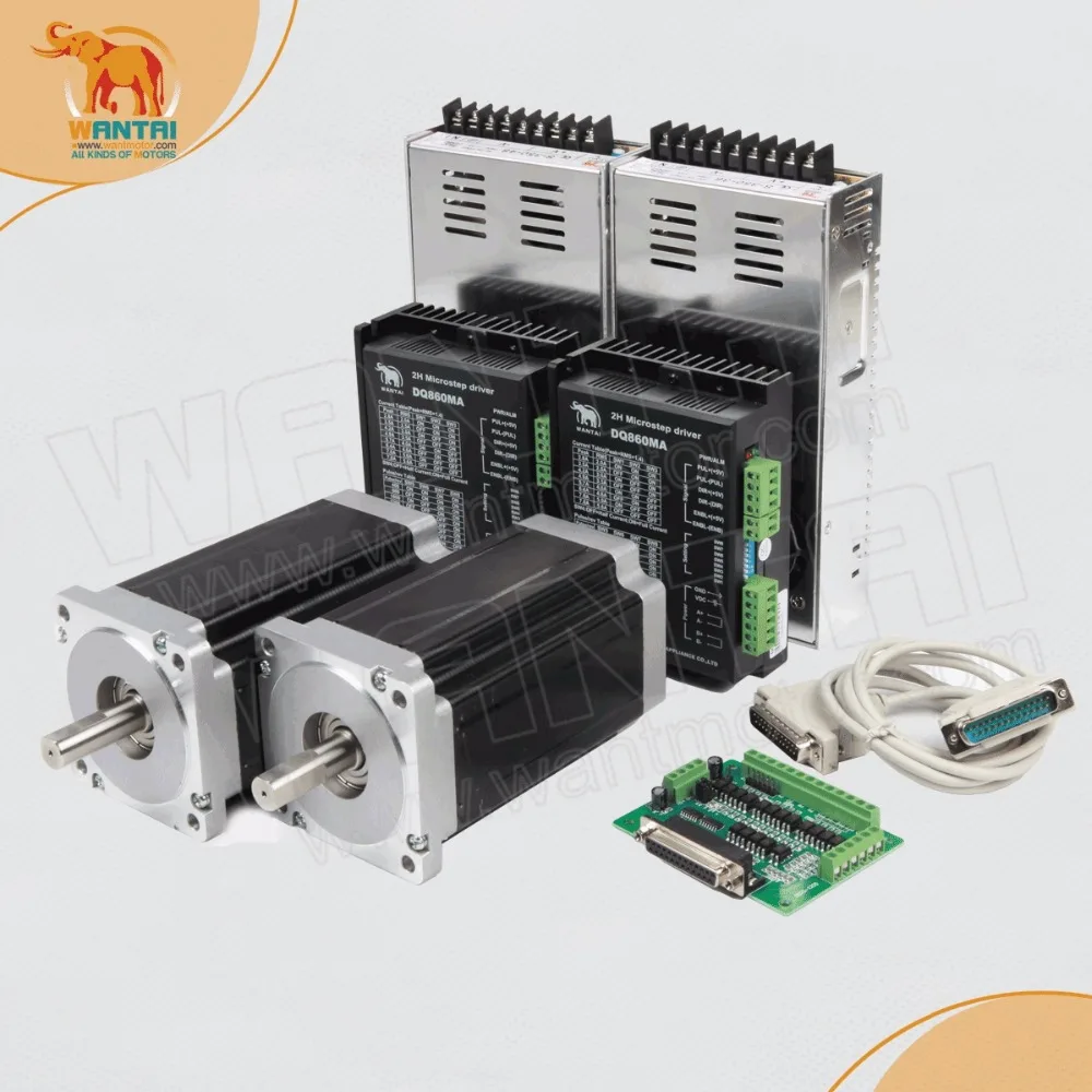 

2Axis Nema34 1232oz-in,5.6A,dual shaft WT86STH118-6004B & Driver DQ860MA & Power Supply CNC Mill Cut,Wantai Stepper Motor