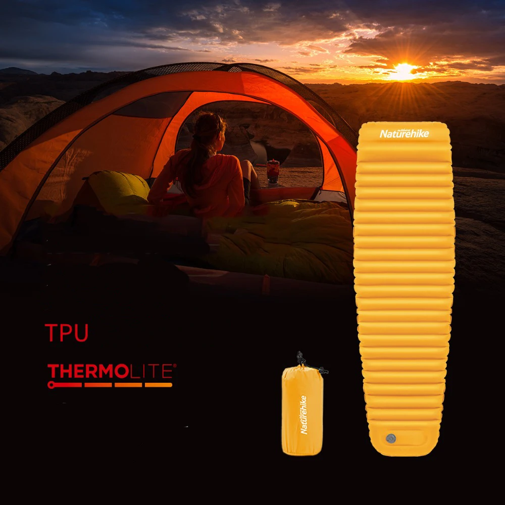  Naturehike 2018 New manually inflating sleeping pad thermolite cotton warm camping mat tent air bed