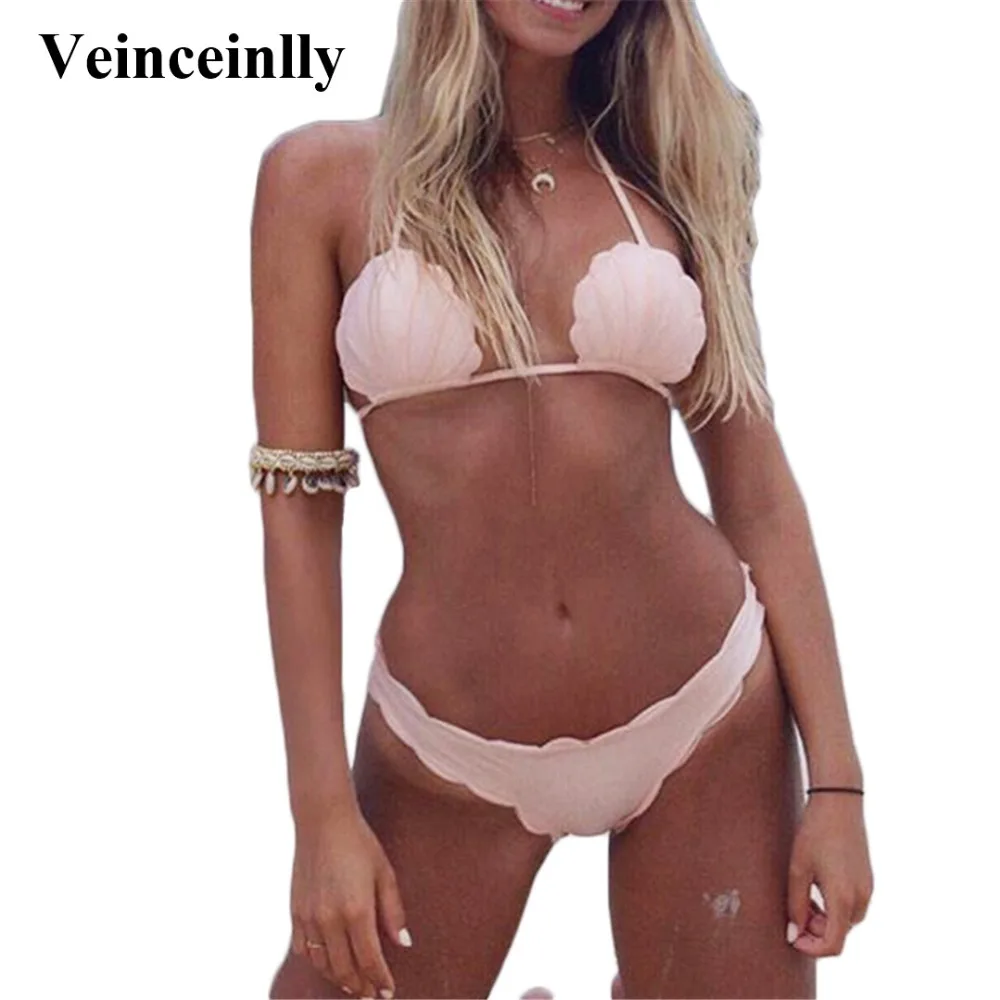 4 color 2018 Sexy Scalloped Trim Bikini sea shell Swimwear Women