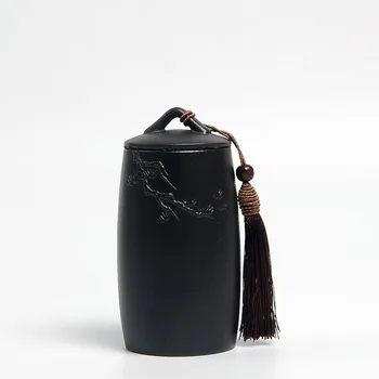 

Antique Black Pottery Tea Cans Caddy Ceramic Tea Set Canister Spice Jar Storage Bottle for Puer/Pu'erh/white/black/green tea cha