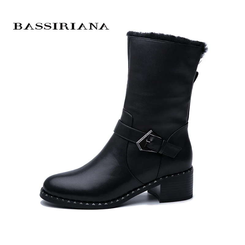 BASSIRIANA / новые зимние женские сапоги из натуральной шерсти кожа теплая обувь короткие высокое качество
