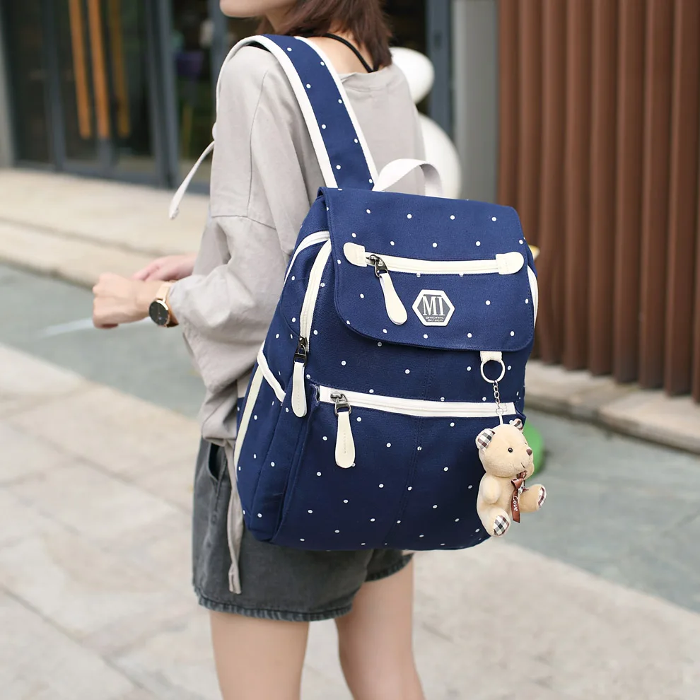 Women Backpack Bag With Chain Canvas Rucksack Soft Handle Softback Schoolbag 