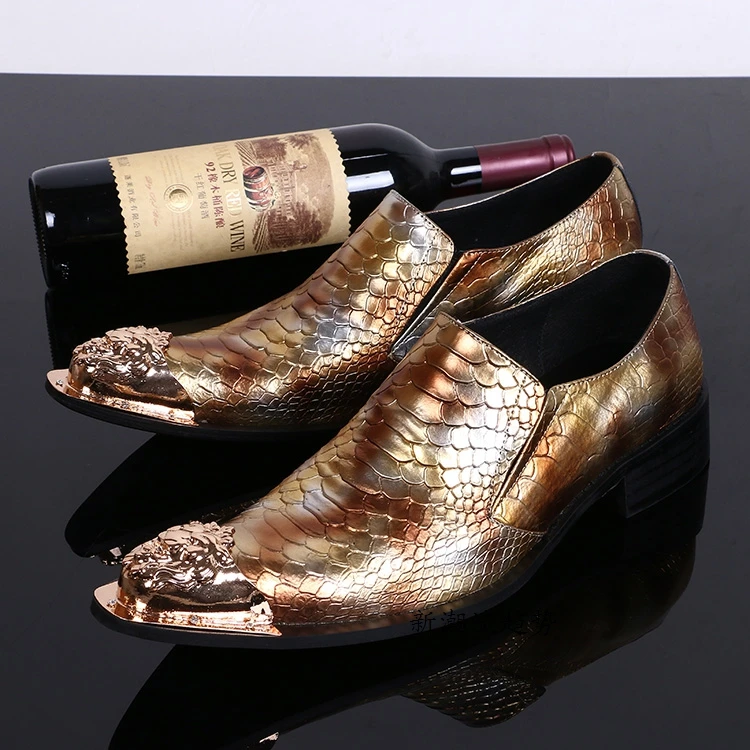 Metal Italia Cuero Vestir Partido Hombres Vaca Serpiente Patrón Toe Hombre Oxford Zapatos Calzado De Los Vestido Para 5HwxPOqX