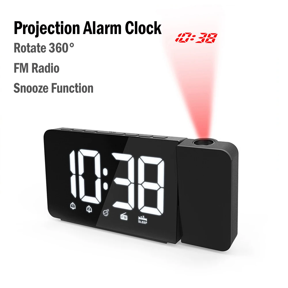 

Projection Radio Alarm Clock Digital Date Snooze Function Backlight Rotatable Wake Up Projector Multifunctional Led Clock