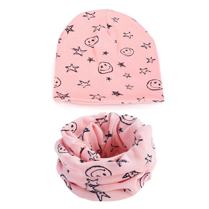 New Star Print Crochet Children Hat Scarf Autumn Winter Girls Boys Warm Caps Baby Kids Hat Scarf Set Child Cap Baby Beanie Hats