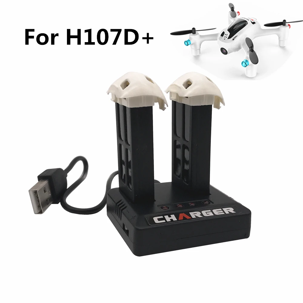 

2pcs Hubsan X4 Cam Plus H107D+ H107D- 3.7V 520mAh Lipo Battery for Hubsan with 2-in-1 USB External Battery Charger