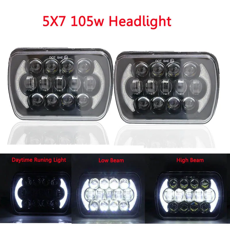 105W For Jeep Cherokee XJ 7x6'' 5X7" LED Projector Headlight Halo DRL