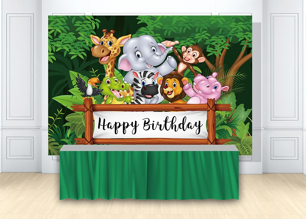 HUAYI Jungle Safari Themed Party Backdrop Candy Table baby shower decor happy birthday photography Background photo props w-1717