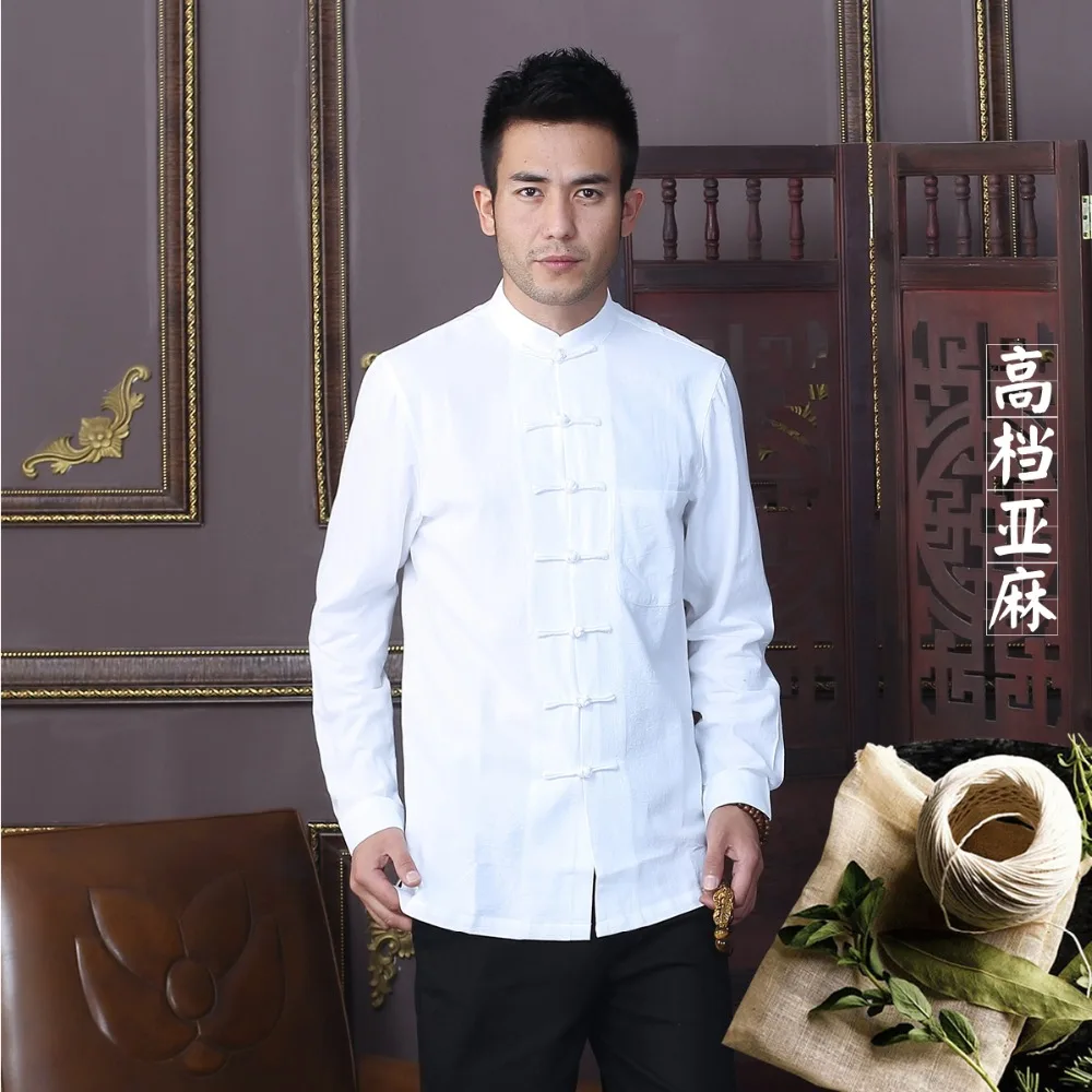 

High Quality Solid White Chinese Traditional Men's Cotton Linen Kung Fu Jackets Coats M L XL XXL 3XL
