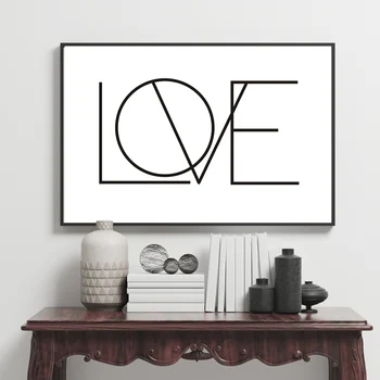 

Minimalist Love Canvas Painting Black and White Nursery Art Posters and Prints Wall Picture for Kids Bedroom Wedding Home Decor