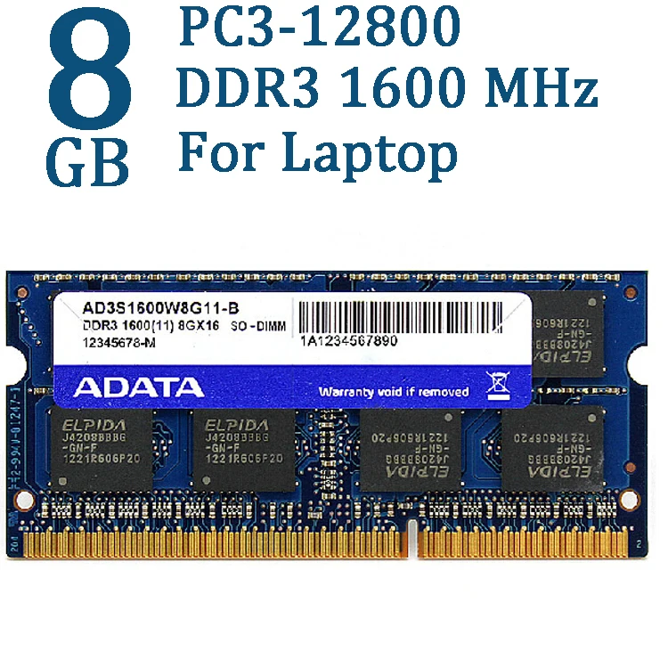 Скидка Память ноутбука ADATA DDR3 DDR3L 2 ГБ 4 ГБ 8 ГБ 1600 МГц ОЗУ SO DIMM 204 pin 1600 1333 для Lenovo ThinkPad HP 1,5 V PC3 12800u RAMs