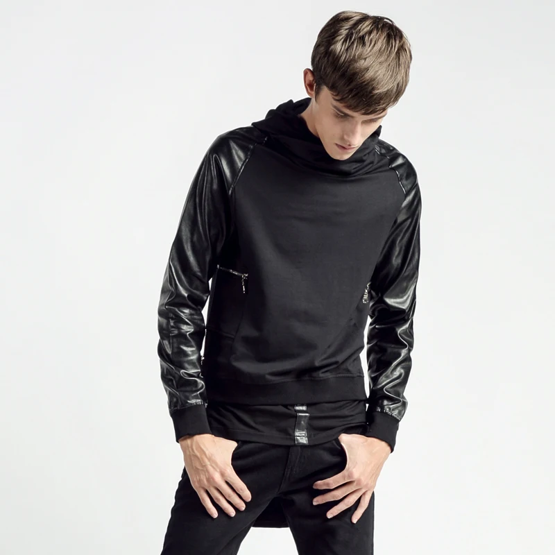 

S-45XL ! 2017 New Men's clothing GD Hair Stylist fashion Leather stitching zipper hooded slim Hoodies plus size Singer costumes
