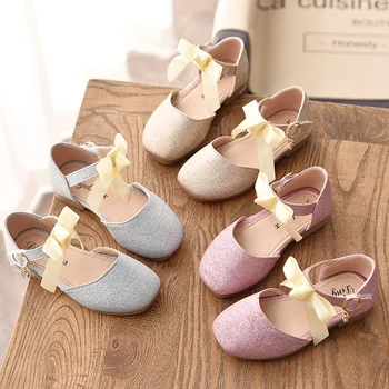 

2020 Spring Summer Girls Shoes Kids Sandals Glitter Leather Flats With Bow-knot Sweet Princess Sequined Bling Children Shoes New