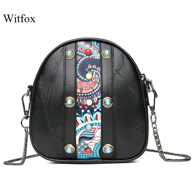 

National style shoulder bags for women pearl rivet fashion messenger bag with metal chain strap genuine leather small packet