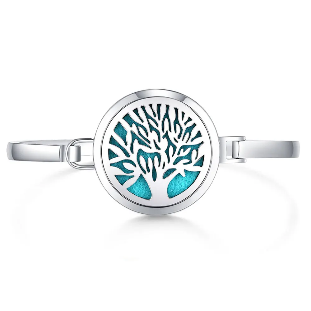 

5pcs Mesinya Tree of life Aromatherapy bracelet / 316L s.steel Essential Oils Diffuser Locket bangle 8''wrist