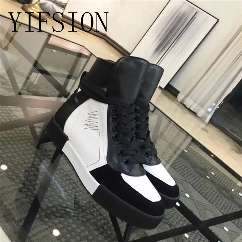 

YIFSION New Fashion Genuine Leather Lace Up Women Ankle Boots Round Toe Cross Tied Women Autumn Winter Boots Casual Shoes Woman