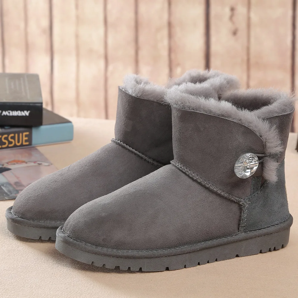 UVWP/теплые шерстяные зимние ботинки для женщин; Модные ботильоны; зимние ботинки из натуральной овечьей кожи; женские ботинки из натурального меха - Цвет: Grey