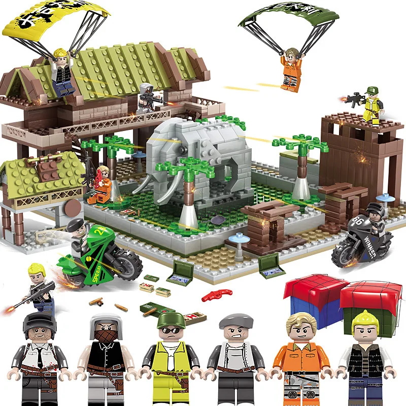 

PUBG Game Scenes Weapons Building Blocks Compatible Legoed Parachute Army Soldier Blocks Boys DIY Assembly Bricks Children Toys