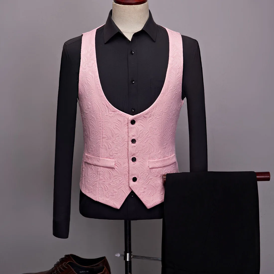 PYJTRL أزياء رجالي كبير شال طية صدر السترة 3 قطعة مجموعة الوردي الأحمر الأزرق الأبيض الأسود الزفاف العريس الدعاوى جودة الجاكار مأدبة سهرة