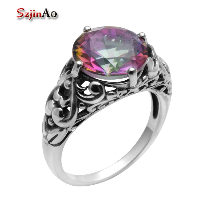 

Szjinao Victoria Rainbow Mystic Topaz Ring 100% 925 Sterling Silver Jewelry Rings for Women Silver Ring Wholesale