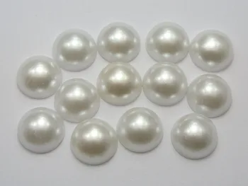 

200 Pure White Half Pearl Round Beads 14mm Flat Back Scrapbook