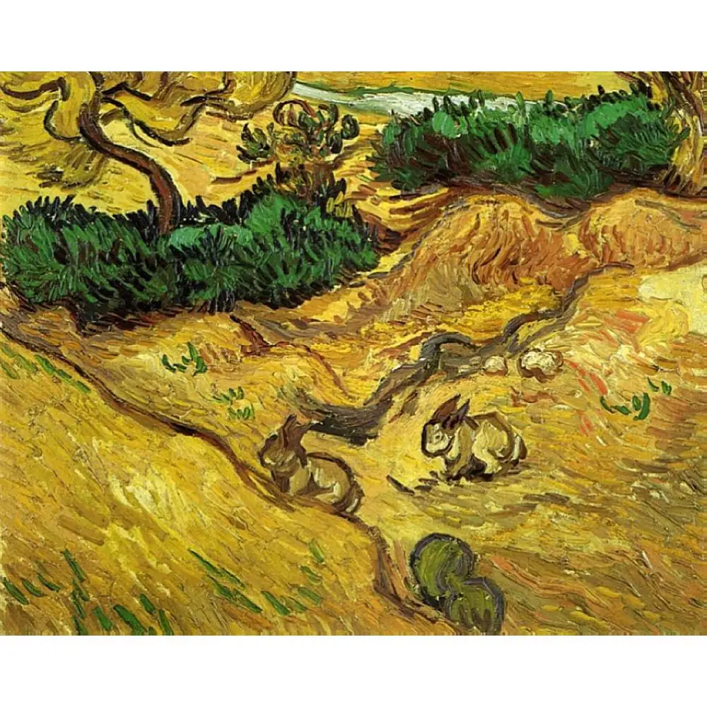 

Field with Two Rabbits by Vincent Van Gogh Oil paintings reproduction Landscapes art hand-painted home decor